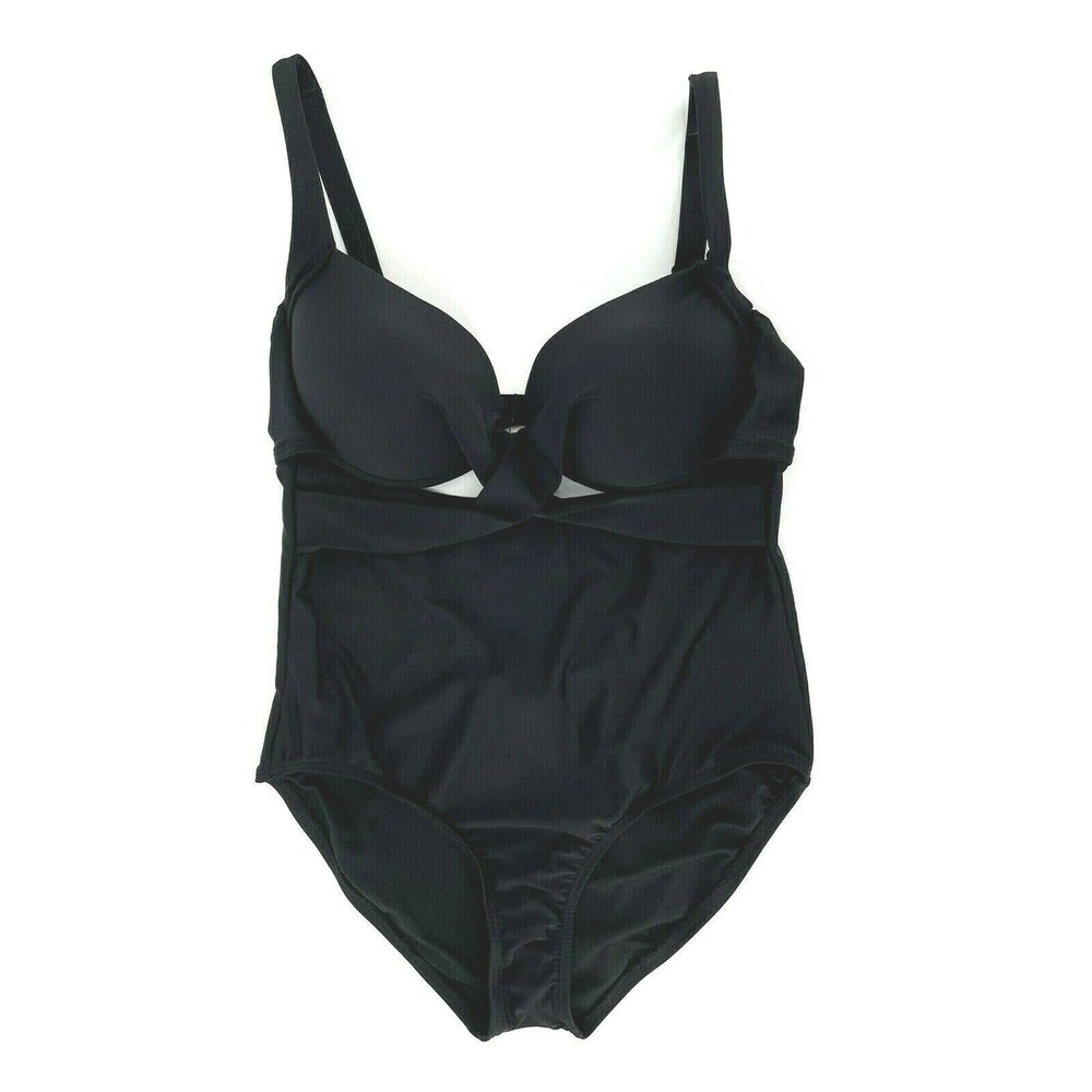 Swimsuits For All One Piece Swimsuit Black Crossover Cutout Front Padded Size 16